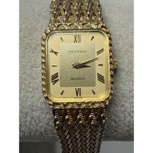 Croton Vintage Ladies Watch Swiss Made New Battery 18MM 5.75" Gold Tone